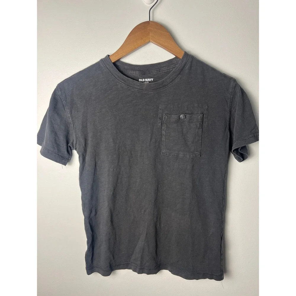 Old Navy T-Shirt Boys LG 10-12 Charcoal Grey Slub Knit Button Pocket Tee Casual